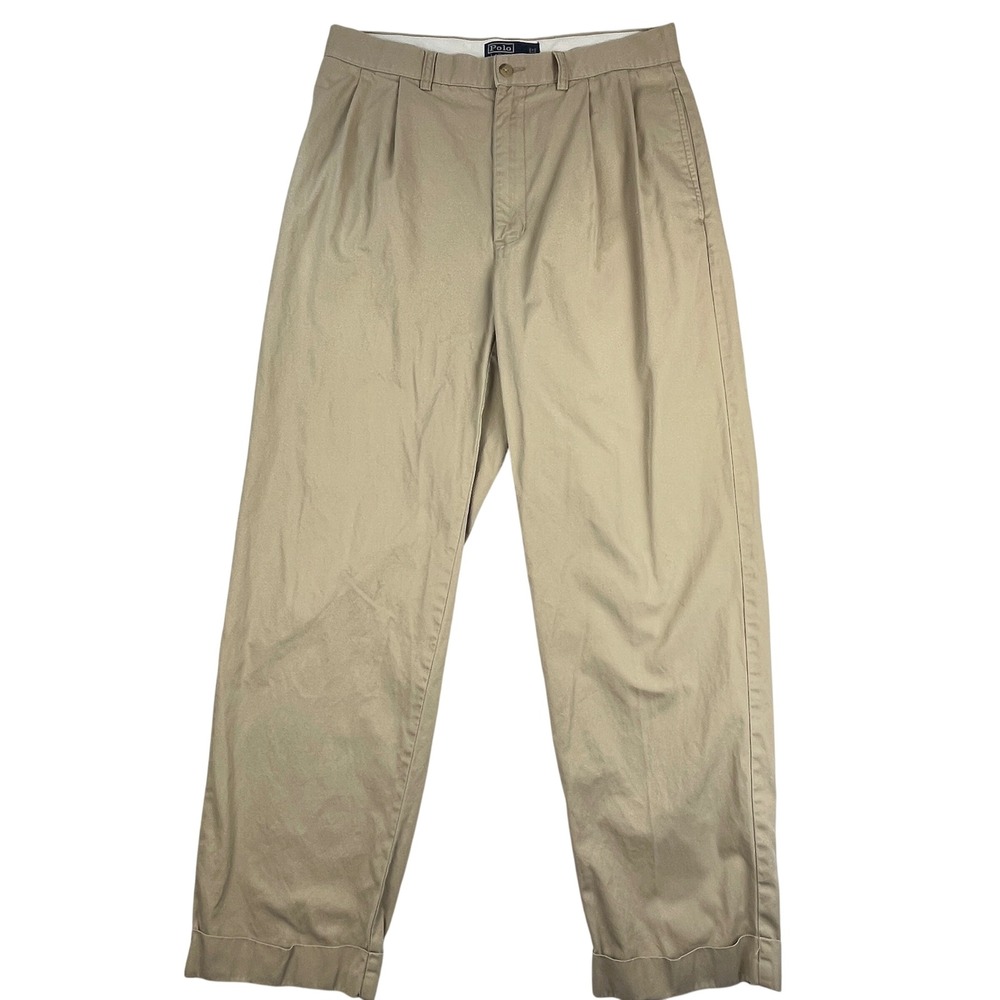 Polo Ralph Lauren Hammond Pant Khaki Pleated Cuffed Mens 33x30 (32x28.5) Vintage